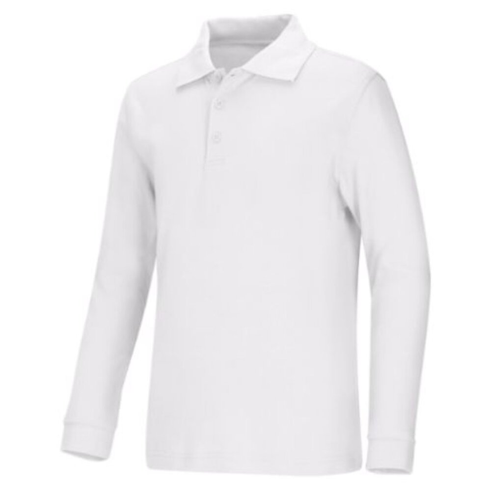 Classroom 58732 Youth Unisex Long Sleeve Interlock Polo White